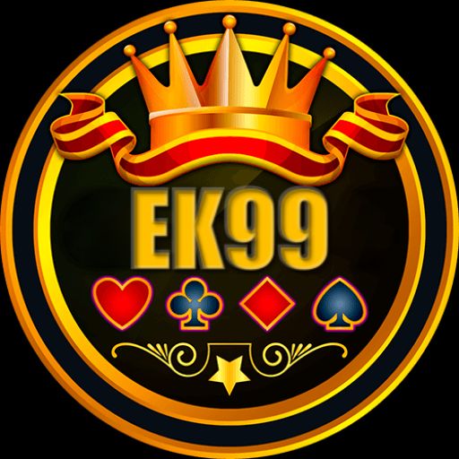 EK99 themed cartoon characters with coins, sports elements, and casino visuals